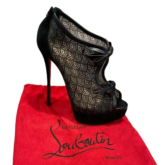 Christian Louboutin Shoes - NWT Christian Louboutin Black Empiralta Bow Peep-Toe Booties NWOT Size 36